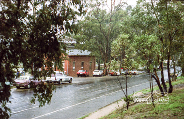 Photograph, Hurstbridge Coaches depot and Hurstbridge rail station, Heidelberg-Kinglake Road, Hurstbridge, c.1980