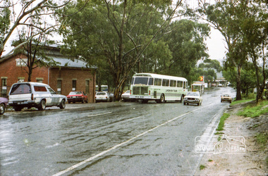 Photograph, Hurstbridge Coaches depot and Hurstbridge rail station, Heidelberg-Kinglake Road, Hurstbridge, c.1980