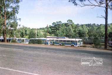 Photograph, Hurstbridge Coaches depot and Hurstbridge rail station, Heidelberg-Kinglake Road, Hurstbridge, c.1980