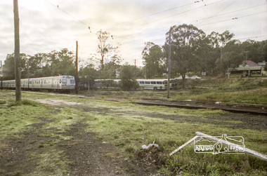 Photograph, Hurstbridge Coaches depot and Hurstbridge rail station, Heidelberg-Kinglake Road, Hurstbridge, c.1980