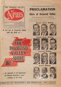 Newspaper, Diamond Valley News, 29 Sep 1964; Commemorative Issue on the Occasion of the PROCLAMATION of the Shire of Diamond Valley and its severance from the City of Heidelberg, 29 Sep 1964