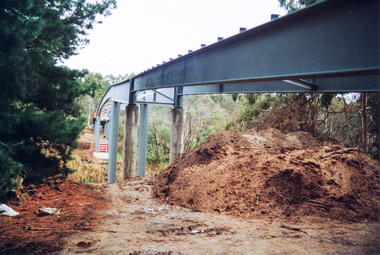 Photograph, Doug Orford, Bridge works across Yarra River at rear of Eltham Lower Park, June 2004, 2004