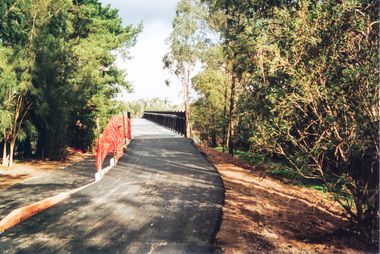 Photograph, Doug Orford, Completion of bridge works across Yarra River at rear of Eltham Lower Park, July 2004