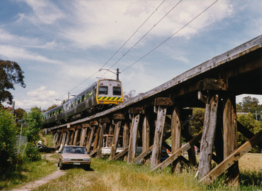 Photograph, Steam and electric trains on the the Trestle Bridge at Eltham, Nov 1992, 1992