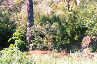 Photograph, Marjorie North, Plenty River, Plenty River Trail, Montmorency flowing south behind the tennis courts and cricket/football field, 1985