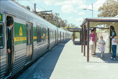 Photograph, Marjorie North, Train departing Montmorency Railway Station for Eltham, 1986