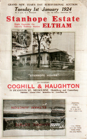 Negative - Photograph, Coghill & Haughton, Stanhope Estate, Eltham; great suburban subdivisional auction, New Year's Day - Tuesday 1st January 1924, 1923