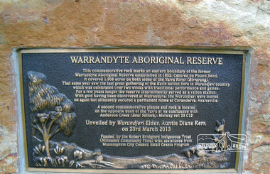 Photograph, Commemorative plaque on rock, Warrandyte Aboriginal Reserve, unveiled 23 March 2013