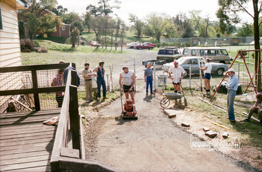 Photograph, Paving course at the childcare co-op run by Eltham Living and Learning Centre, c.1982-1986