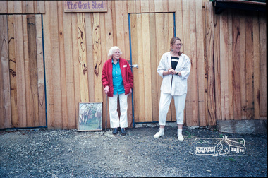 Photograph, The naming ceremony performed by Claire Fitzpatrick at 'unofficial' opening of the Goat Shed, Eltham Living and Learning Centre, 3 December 1989