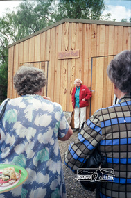 Photograph, The naming ceremony performed by Claire Fitzpatrick at 'unofficial' opening of the Goat Shed, Eltham Living and Learning Centre, 3 December 1989