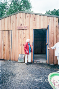 Photograph, The naming ceremony performed by Claire Fitzpatrick at 'unofficial' opening of the Goat Shed, Eltham Living and Learning Centre, 3 December 1989