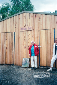 Photograph, The naming ceremony performed by Claire Fitzpatrick at 'unofficial' opening of the Goat Shed, Eltham Living and Learning Centre, 3 December 1989