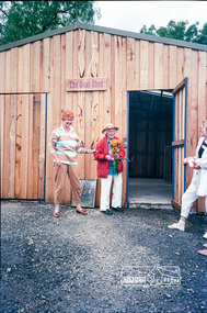 Photograph, The naming ceremony performed by Claire Fitzpatrick at 'unofficial' opening of the Goat Shed, Eltham Living and Learning Centre, 3 December 1989