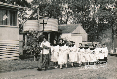 Photograph, The choir of St Margaret's, Eltham during the Blessing of the Plough at the home of Bel and Don Cracknell, Panton Hill, 28 Sept 1958