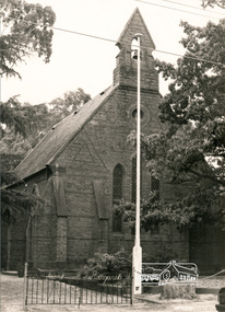 Photograph, St. Margaret's Anglican Church, Eltham and flagpole, c.1985
