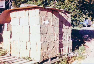 Photograph, Making the mudbricks for St Margaret's Anglican Church Hall, Eltham, 1978