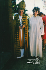 Photograph, Archbishop Sir Frank Woods with daughter Clemence Tapin (nee Woods), All Saints Day, 1 Nov 1987. Clemence was later Assistant Priest 2006-2016
