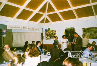 Photograph, Chief Commissioner Don Cordell addressing graduates of a Box Hill TAFE Small Business Course in the Pavilion, Eltham Living and Learning Centre, 1996, 1996