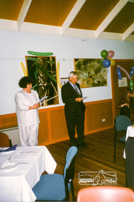 Photograph, Chief Commissioner Don Cordell addressing graduates of a Box Hill TAFE Small Business Course in the Pavilion, Eltham Living and Learning Centre, 1996