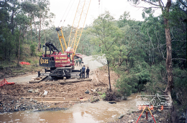 Photograph, Bridge construction over the Diamond Creek, Charlber Lane, St Andrews, 3 August 1989, 3 August 1989