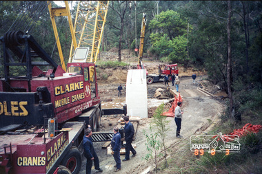Photograph, Bridge construction over the Diamond Creek, Charlber Lane, St Andrews, 3 August 1989, 3 August 1989