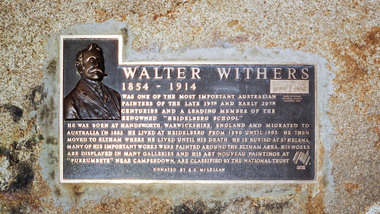 Photograph, Commemorative plaque mounted rock at corner of Bible and Arthur Streets, Eltham, donated by R.C. McLellan, Nov 1988
