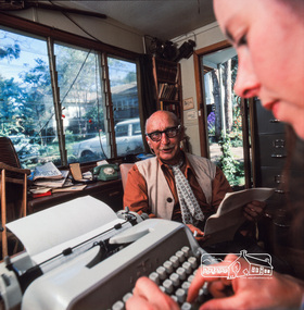 Photograph, Alan Marshall at his Eltham home with secretary, Pat Wiltshire, c.1970