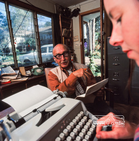 Photograph, Alan Marshall at his Eltham home with secretary, Pat Wiltshire, c.1970