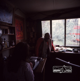 Photograph, Alan Marshall at his Eltham home with secretary, Pat Wiltshire, c.1970