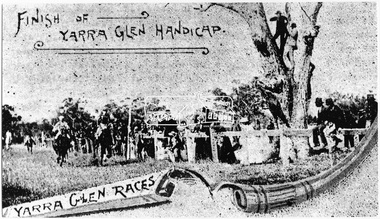 Photograph, Finish of Yarra Glen Handicap, Yarra Glen Races, 1893 (reproduced from "The Leader", Jan. 6th, 1894, page 31)