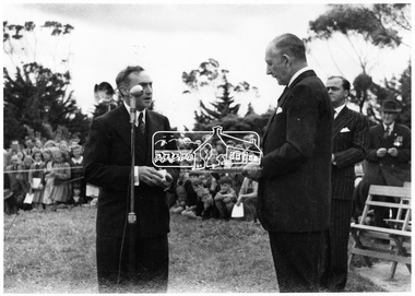 Photograph, Kangaroo Ground. Dedication of Tower and Cottage by His Excellency the Governor of Victoria, Gen. Sir Dallas Brooks, K.C.B., C.M.G., D.S.O., K.St.J., 16 November 1951