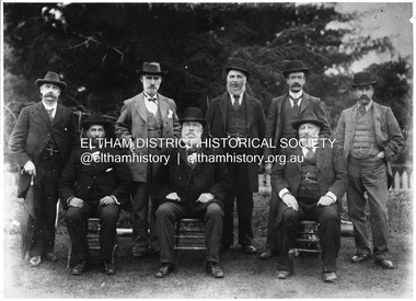 Photograph, The Parliamentary Railways Standing Committee. E.H. Cameron, centre front, c.1915