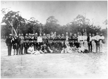 Photograph, Eltham Cricket Club at Eltham Sports Oval. E.H. Cameron ninth from left (standing)