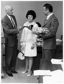 Photograph, Eltham - Ex-Shire President A.F.C. Glover presenting Shire President's Gavel to Councillor J.O. White, 1972