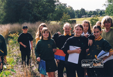 Photograph, Richard Pinn, Tree Planting, Hurstbridge Primary School students, Fergusons Paddock, Hurstbridge, c.1999, 1999c