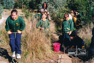 Photograph, Richard Pinn, Tree Planting, Hurstbridge Primary School students, Fergusons Paddock, Hurstbridge, c.1999, 1999c
