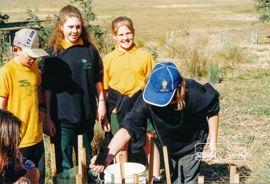 Photograph, Richard Pinn, Tree Planting, Hurstbridge Primary School students, Fergusons Paddock, Hurstbridge, c.1999, 1999c