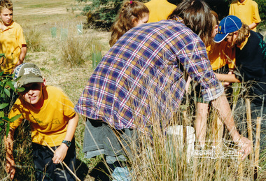 Photograph, Richard Pinn, Tree Planting, Hurstbridge Primary School students, Fergusons Paddock, Hurstbridge, c.1999, 1999c