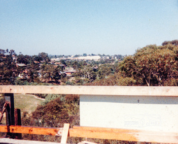 Photograph, Looking slightly east of south  towards Greensborough Plaza from near the Plenty River; Greensborough Bypass construction, c.1986, 1986c