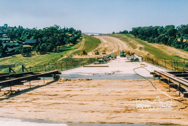 Photograph, Looking east across the new 5-span bridge construction across the Plenty River; Greensborough Bypass construction, c.1986, 1986c
