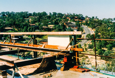 Photograph, Southeast view from new bridge over Plenty River looking along Plenty River Drive, Greensborough Bypass construction, c.1986, 1986c