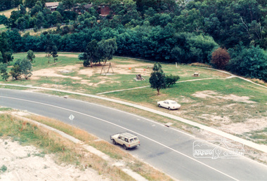 Photograph, Looking south onto the Plenty River Trail Reserve from the new bridge ove the Plenty River; Greensborough Bypass construction, c.1986, 1986c