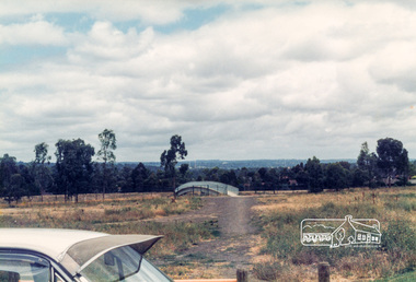Photograph, View of the new pedestrian overpass from the carpark at Diamond Valley; Greensborough Bypass construction, c.1986, 1986c