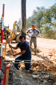 Photograph, Bruno, the man in charge of the road construction, Ryans Road, Eltham North, 1983