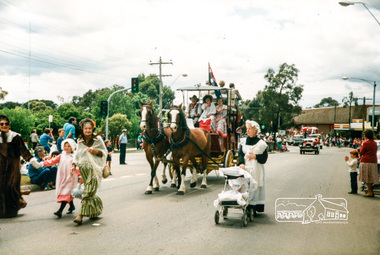 Photograph, Eileen Gibbons with pram, Eltham Community Festival Parade, 8 November 1986, 08/11/1986
