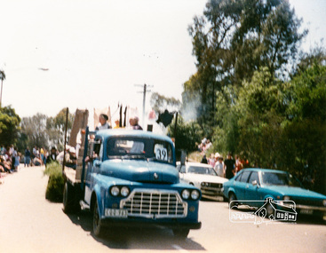 Photograph, Bruce Ness driving truck, Eltham Festival Community Parade, 7 November 1987, 07/11/1987