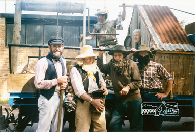 Photograph, From left: Russell Yeoman, Peter Basset-Smith, Bruce Ness and Doug Orford. On truck, Jack Hodson and Opal Smith, Eltham Festival Community Parade, 11 November 1989, 11/11/1989