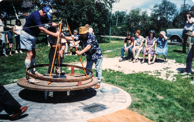 Photograph, Sinking the capsule, Graham Beyer on left and Joh Ebeli, Time Capsule Ceremony, 10 November, 1985, 10/11/1985