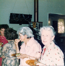 Photograph, Joyce McMahon and Opal Smith, Shire of Eltham Historical Society Christmas function, Eltham Senior Citizens' Centre, 10 December 1986, 10/12/1986
